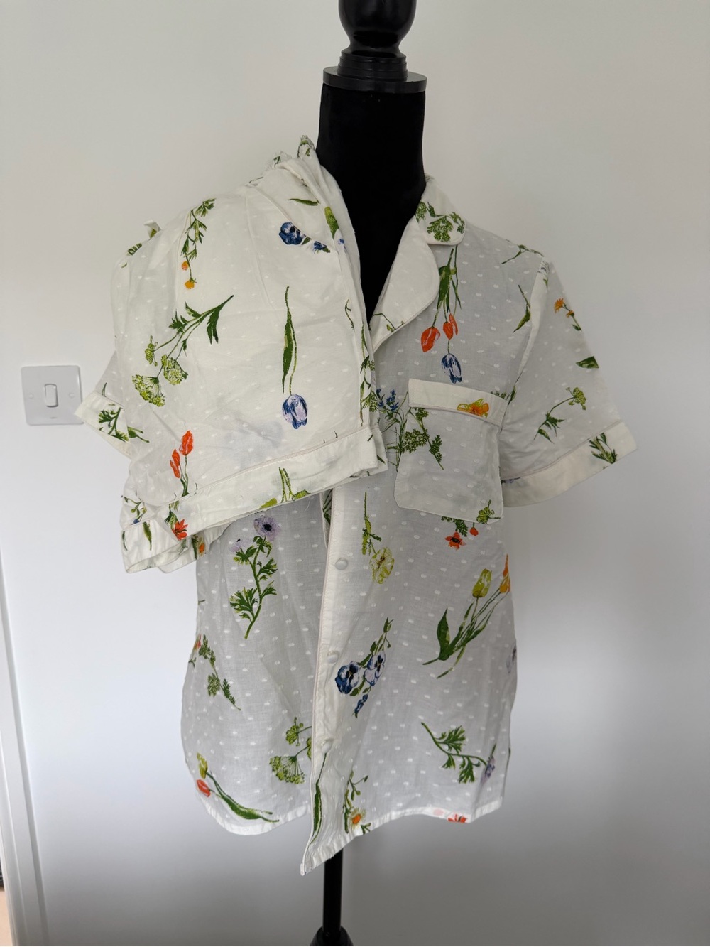 Accessorize White Floral Short Sleeve Pajama Shirt and Shorts